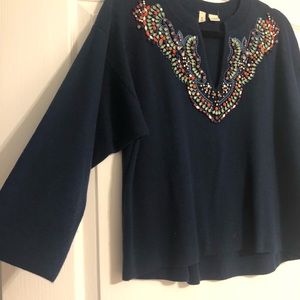 Anthropologie Sweater by Moth in Navy w/ Beading